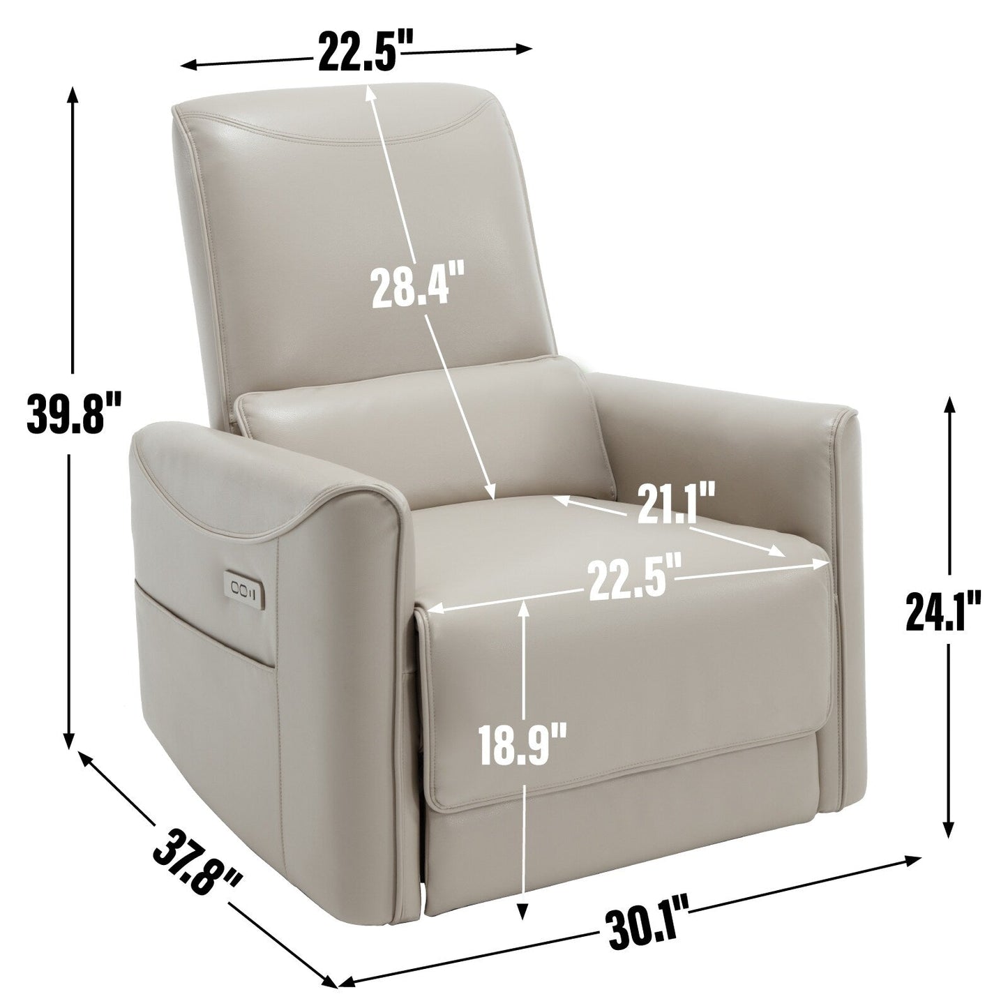 Fauteuil inclinable ergonomique marron avec pivot à 270°, mouvement de bascule doux, tissu résistant, ports USB et Type-C