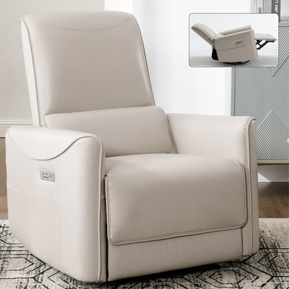 Fauteuil inclinable électrique ergonomique marron avec pivot à 270°, balancement doux, revêtement durable et chargement USB et Type-C