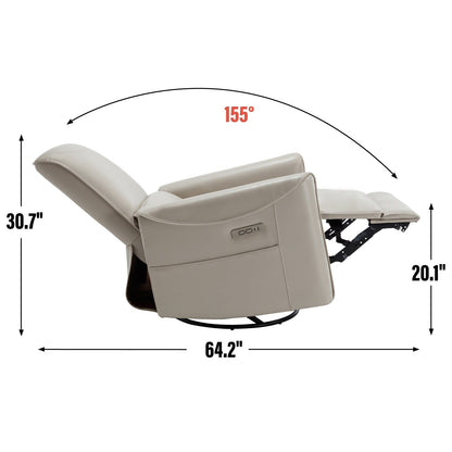 Fauteuil inclinable électrique ergonomique marron avec pivot à 270°, balancement doux, revêtement durable et chargement USB et Type-C