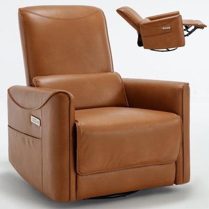 Fauteuil inclinable électrique ergonomique marron avec pivot à 270°, ports de charge USB et Type-C et support lombaire