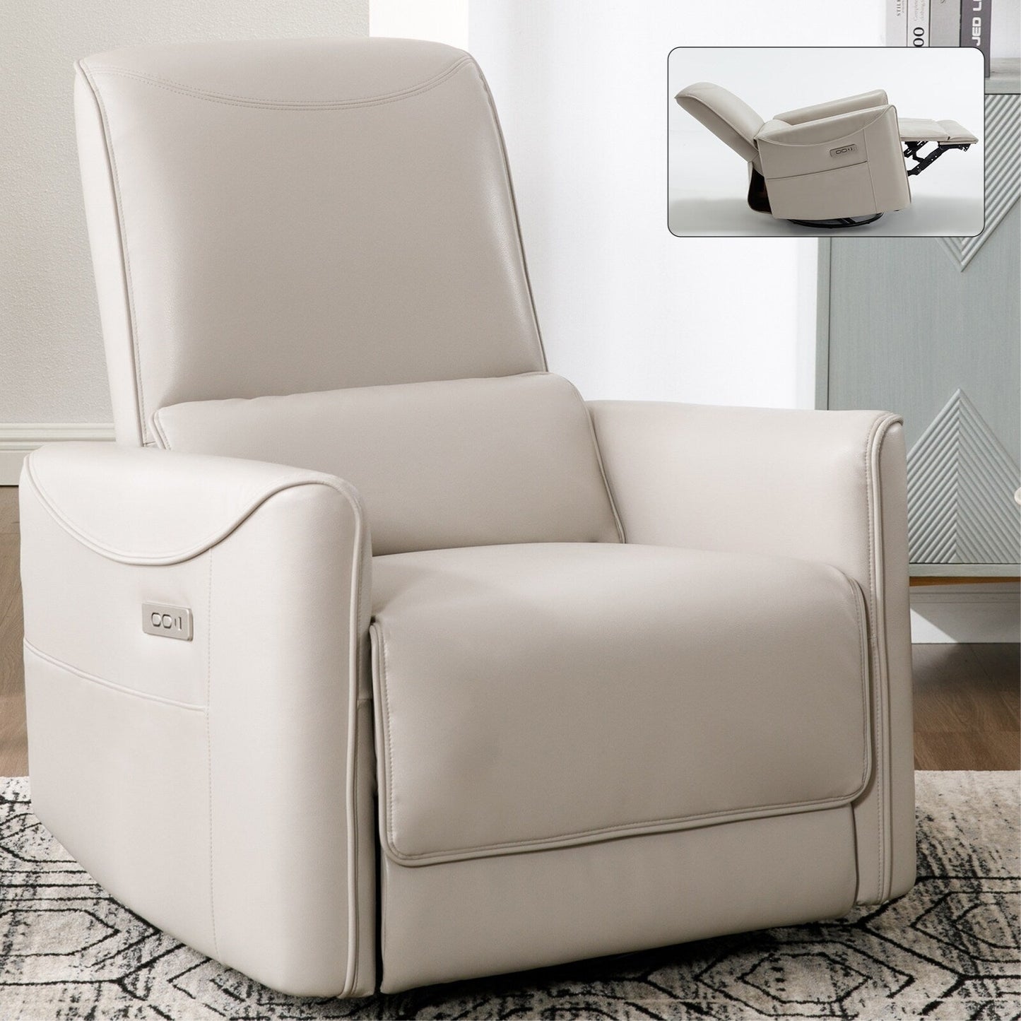 Fauteuil inclinable électrique ergonomique marron avec pivot à 270°, ports de charge USB et Type-C et support lombaire