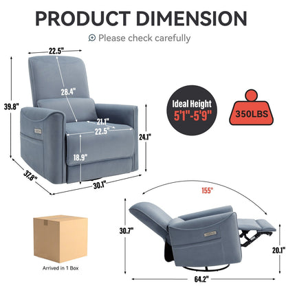 Fauteuil inclinable électrique ergonomique marron avec pivot à 270°, ports de charge USB et Type-C et support lombaire