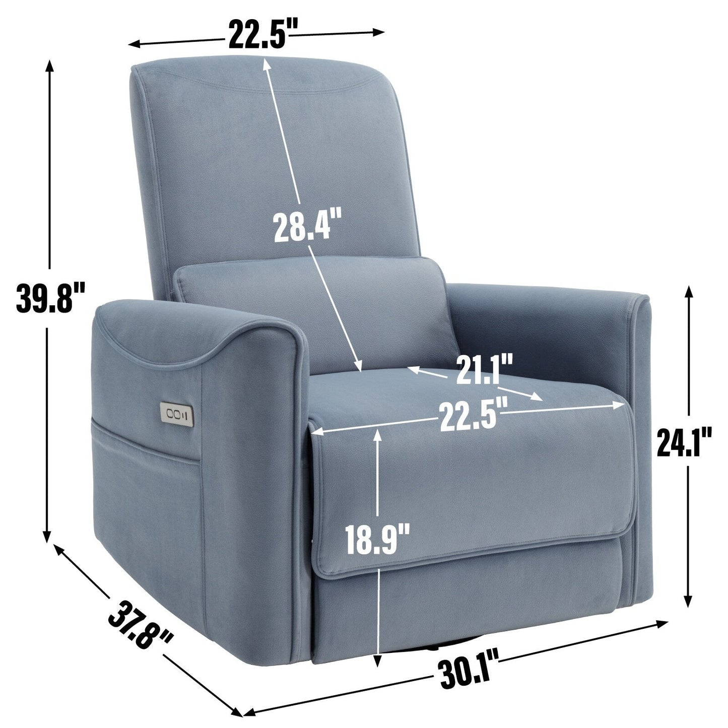 Fauteuil inclinable ergonomique marron pivotant à 270°, ports USB et Type-C, et coussin lombaire confortable