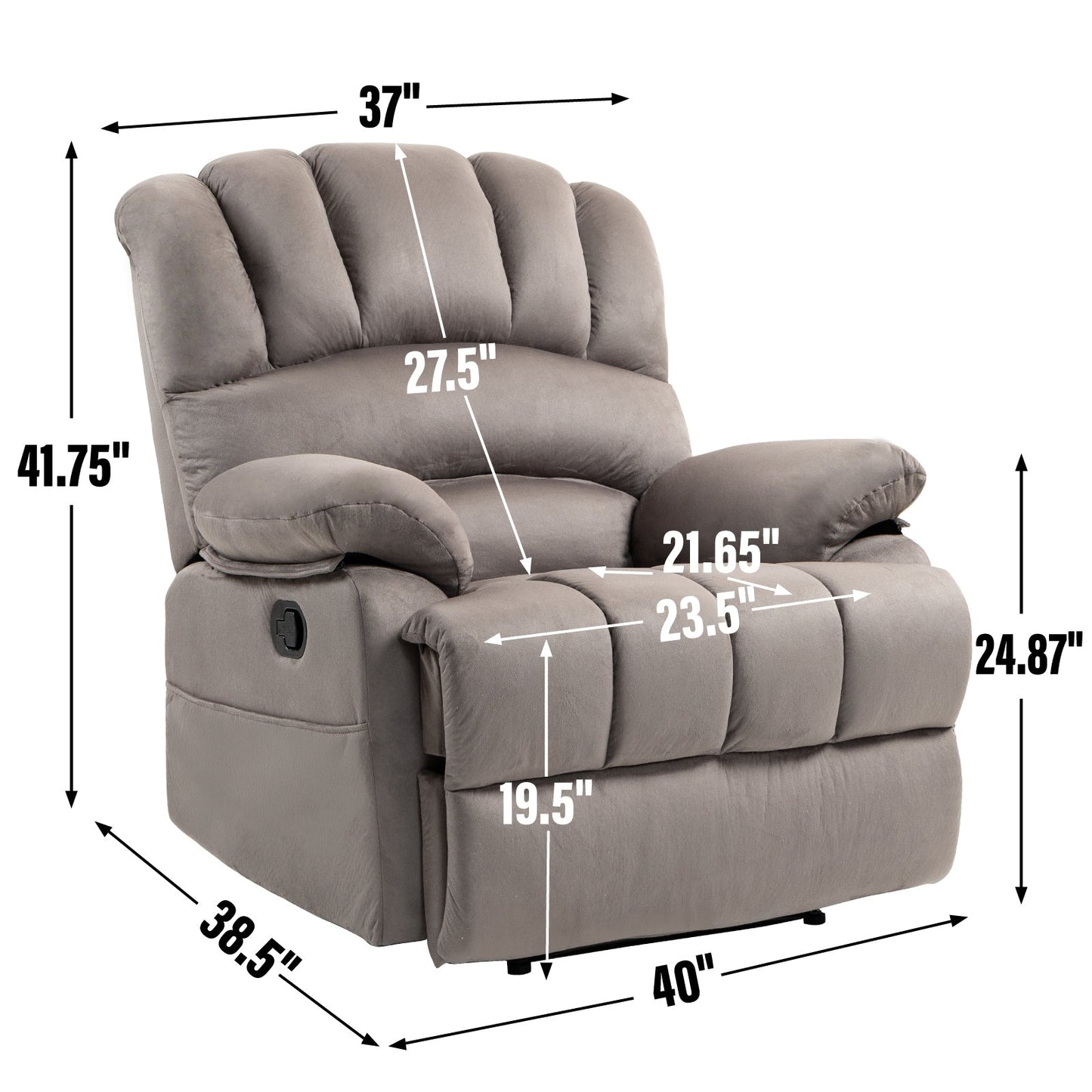 Fauteuil inclinable manuel extra large marron avec inclinaison à 155° et revêtement en tissu