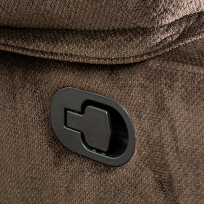 Fauteuil inclinable manuel en tissu marron avec deux porte-gobelets et dimensions généreuses