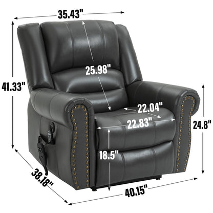 Fauteuil inclinable à double moteur en similicuir marron avec chauffage et massage, ports USB et inclinaison infinie pour personnes âgées
