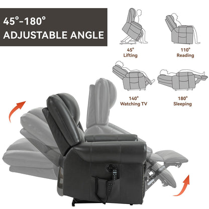 Fauteuil inclinable électrique à double moteur en similicuir marron avec massage thermique, ports USB et inclinaison réglable pour personnes âgées
