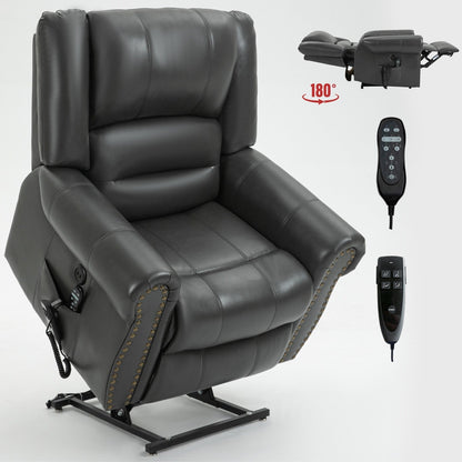 Fauteuil inclinable releveur en similicuir marron avec massage thermique, accès USB et plusieurs réglages d'inclinaison