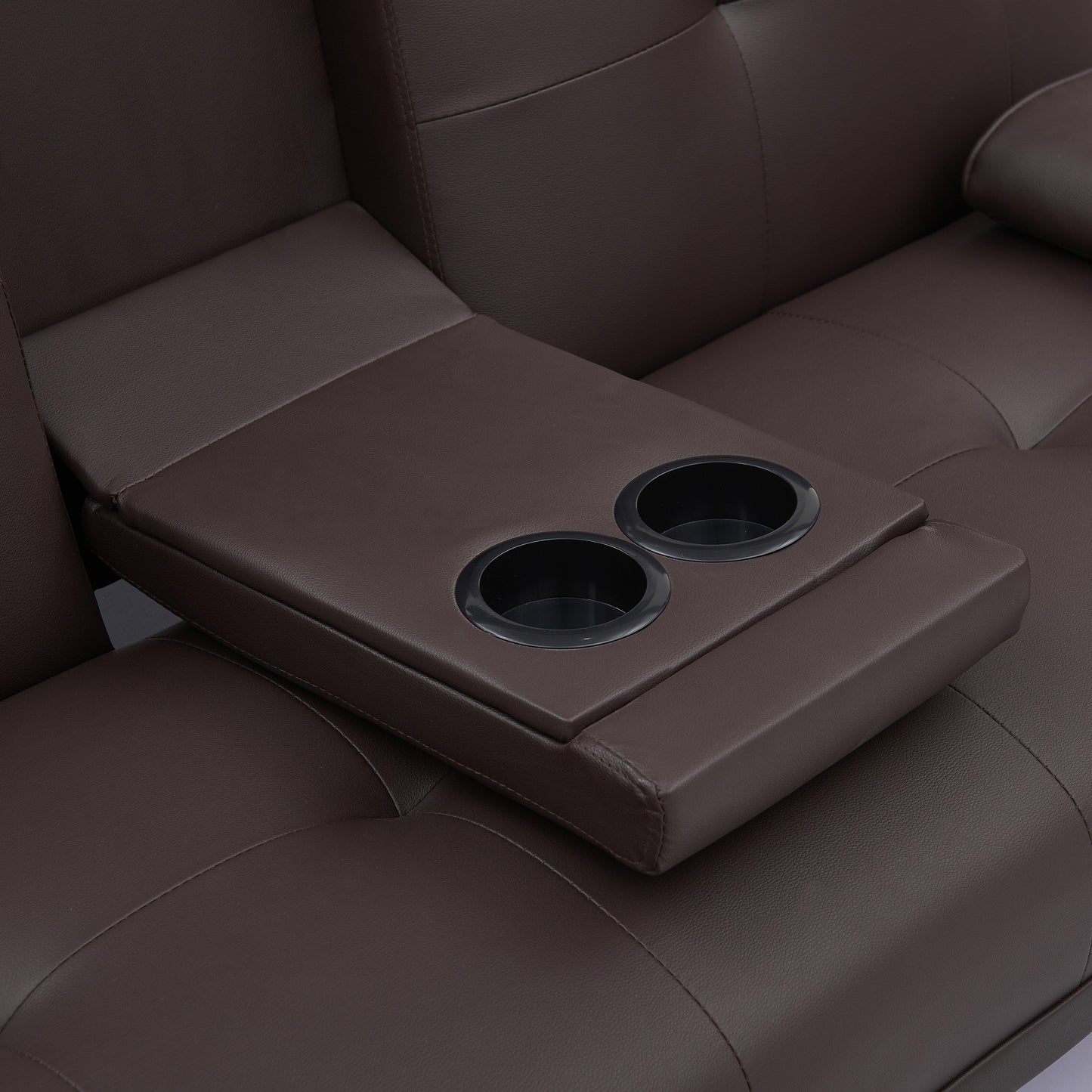 Canapé-lit causeuse en similicuir marron avec porte-gobelet