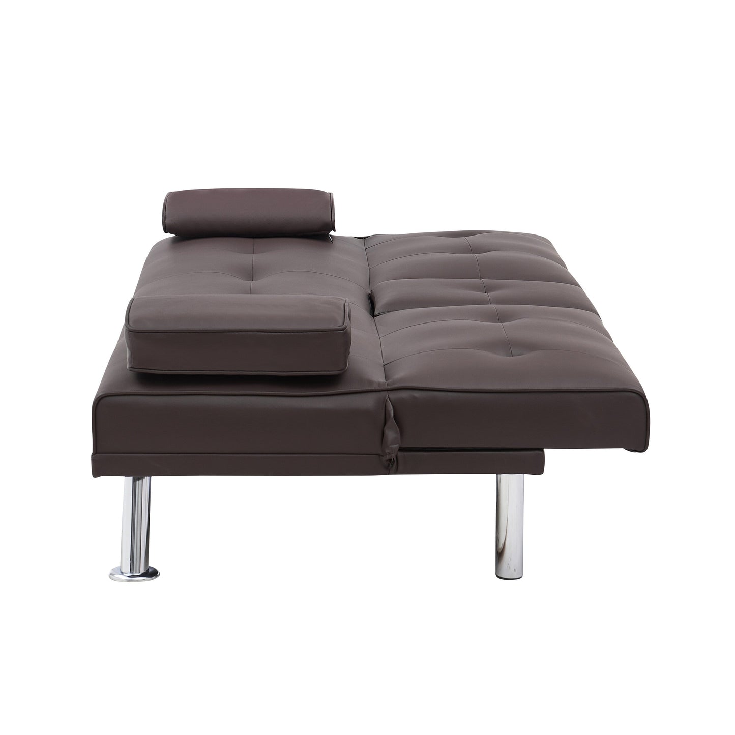 Canapé-lit causeuse en similicuir marron avec porte-gobelet