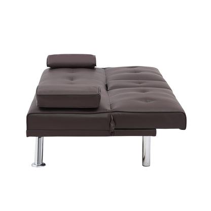 Canapé-lit causeuse en similicuir marron avec porte-gobelet