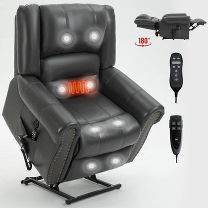 Fauteuil inclinable électrique en similicuir marron avec massage thermique, connectivité USB et plusieurs positions d'inclinaison