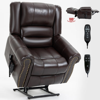 Fauteuil inclinable électrique en similicuir marron avec massage thermique