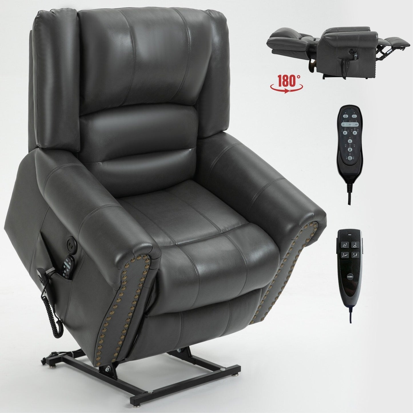 Fauteuil inclinable électrique en similicuir marron avec massage thermique
