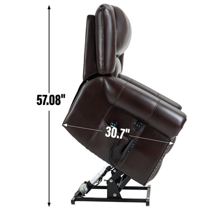 Fauteuil inclinable électrique en similicuir marron avec massage thermique