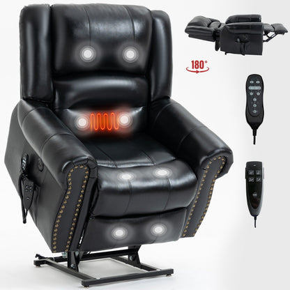Fauteuil inclinable électrique en cuir véritable marron avec deux moteurs, massage chauffant, ports USB et angles d'inclinaison personnalisables