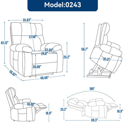 Fauteuils inclinables électriques à double moteur et massage thermique brun, position infinie, jusqu'à 350 lb, grand format, avec télécommande électrique