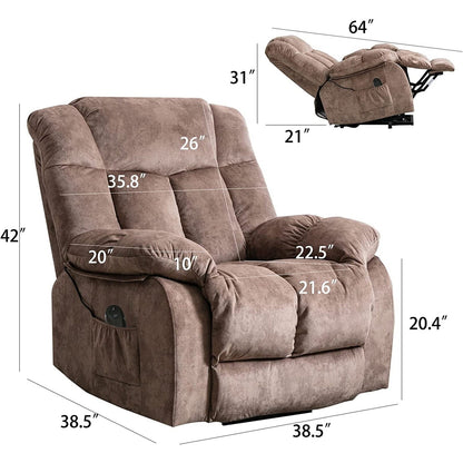 Fauteuil inclinable électrique robuste marron avec tissu antidérapant, coussin rembourré et fonctions réglables pour personnes âgées