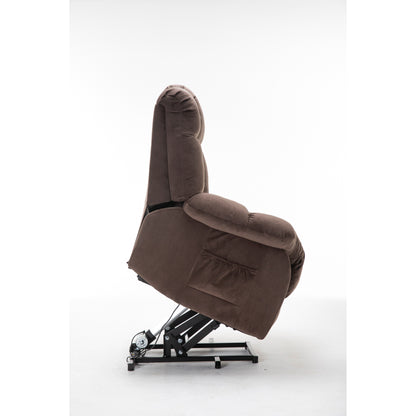Fauteuil inclinable électrique robuste marron avec tissu antidérapant, coussin rembourré et fonctions réglables pour personnes âgées