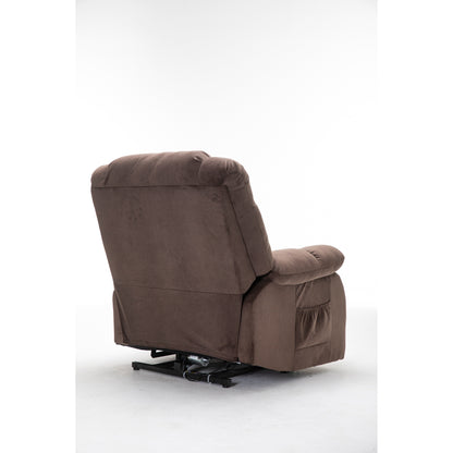 Fauteuil inclinable électrique robuste marron avec tissu antidérapant, coussin rembourré et fonctions réglables pour personnes âgées