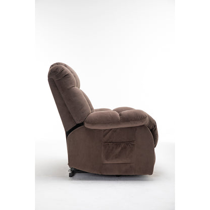 Fauteuil inclinable électrique robuste marron avec tissu antidérapant, coussin rembourré et fonctions réglables pour personnes âgées
