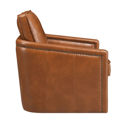 Fauteuil pivotant Aire en cuir marron avec patins