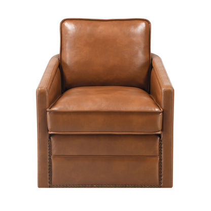 Fauteuil pivotant Aire en cuir marron avec patins