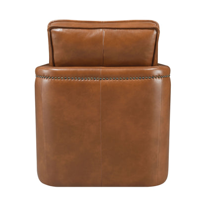 Fauteuil pivotant Aire en cuir marron avec patins