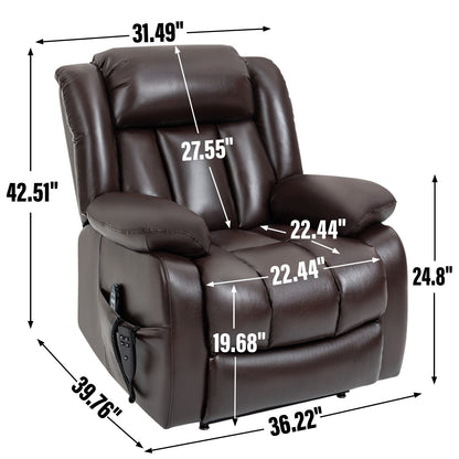 Fauteuil inclinable électrique en cuir marron avec massage, chauffage lombaire et deux moteurs