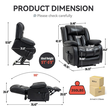 Fauteuil inclinable électrique en cuir marron avec massage, chauffage lombaire et deux moteurs