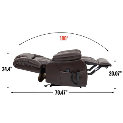 Fauteuil inclinable électrique en cuir marron avec massage, chauffage lombaire et deux moteurs