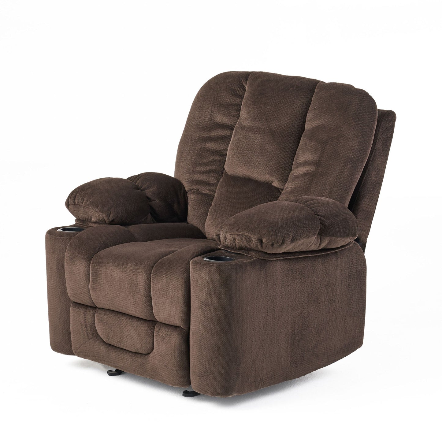Fauteuil inclinable manuel marron avec tissu moelleux et deux porte-gobelets