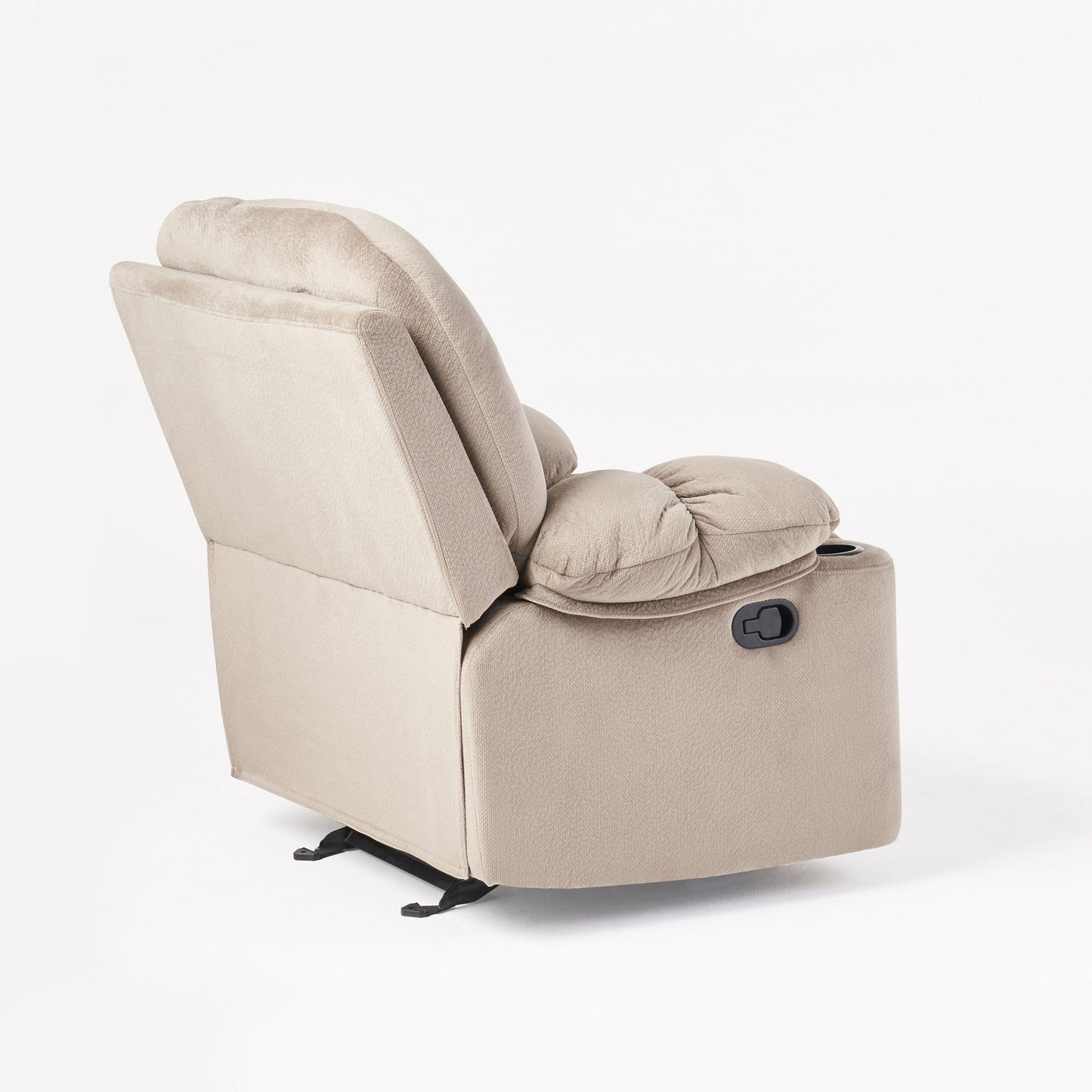 Fauteuil inclinable manuel marron avec tissu moelleux et deux porte-gobelets
