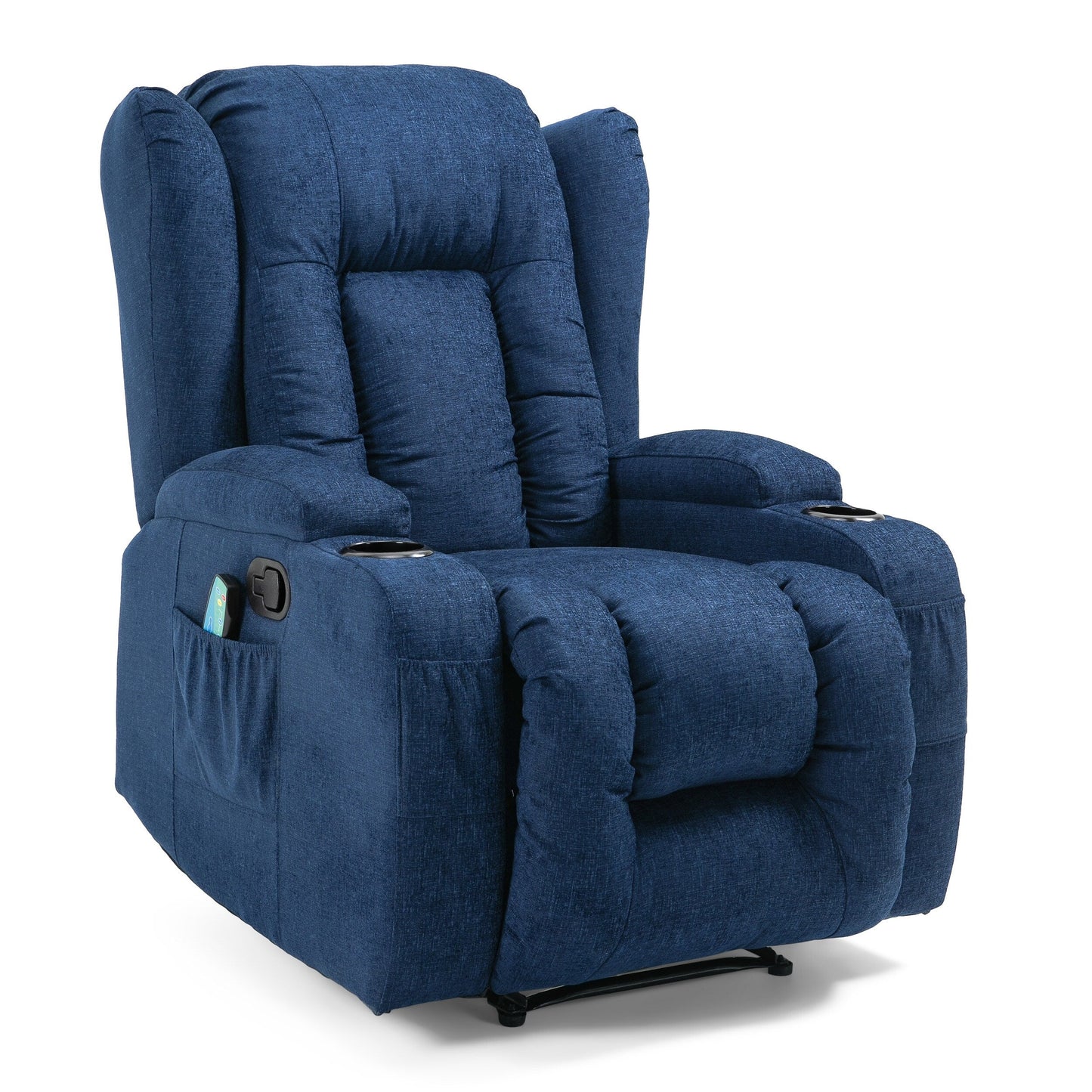 Fauteuil inclinable manuel marron avec 5 modes de massage, chauffage, télécommande, porte-gobelets et poche de rangement latérale