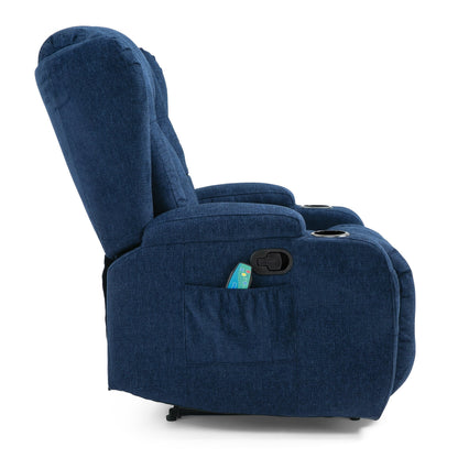 Fauteuil inclinable manuel marron avec 5 modes de massage, chauffage, télécommande, porte-gobelets et poche de rangement latérale