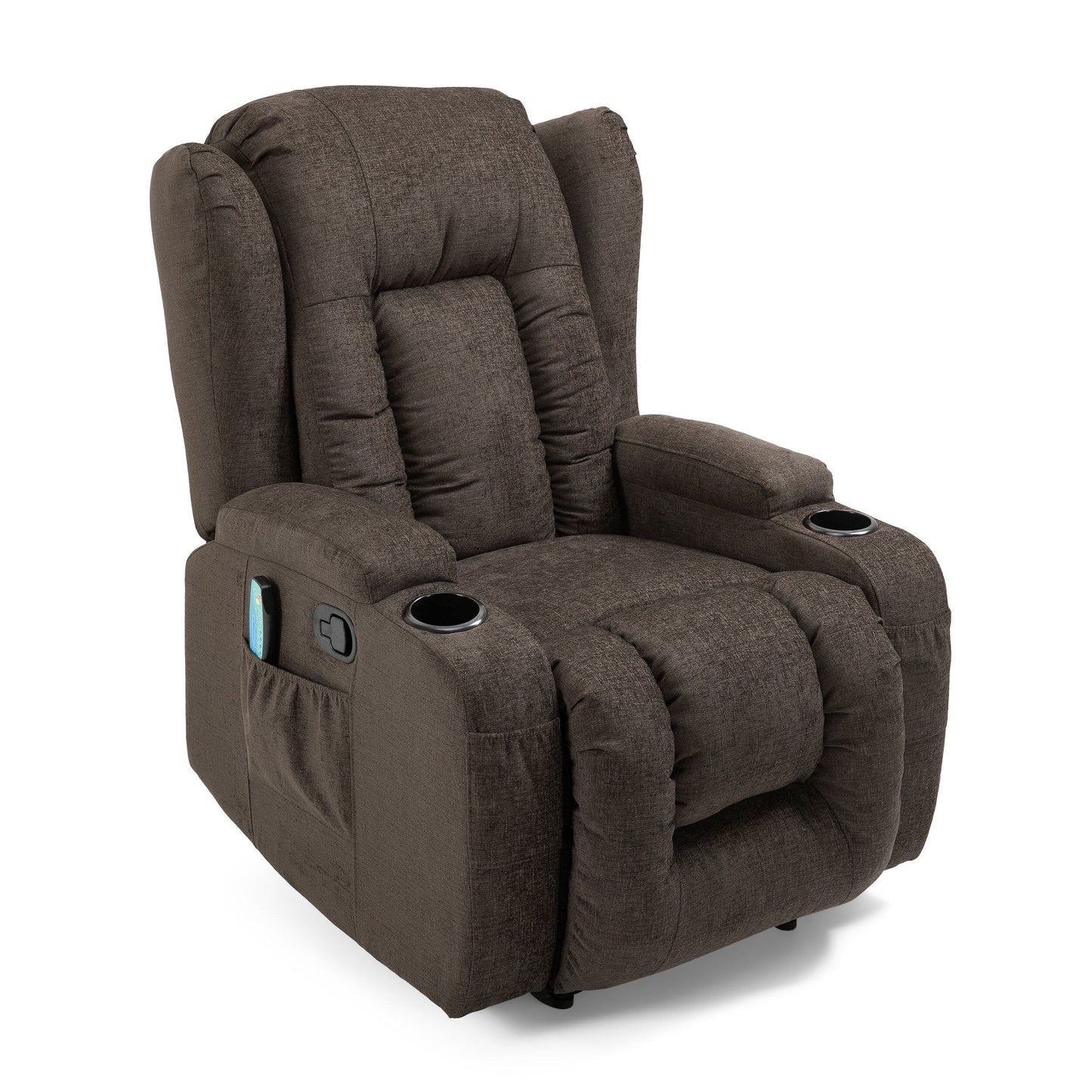 Fauteuil de massage inclinable marron avec chauffage, 5 modes de massage, porte-gobelets, télécommande et fonction d'inclinaison manuelle