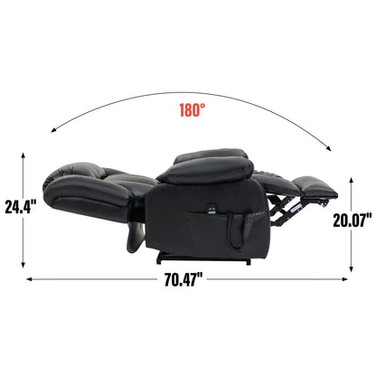 Fauteuil inclinable électrique marron de taille moyenne en cuir véritable avec deux moteurs, massage en 8 points et chauffage lombaire