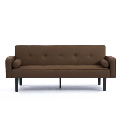 Canapé-lit futon 3 places convertible marron moderne 71,65 avec pieds en bois massif et oreillers pour le salon