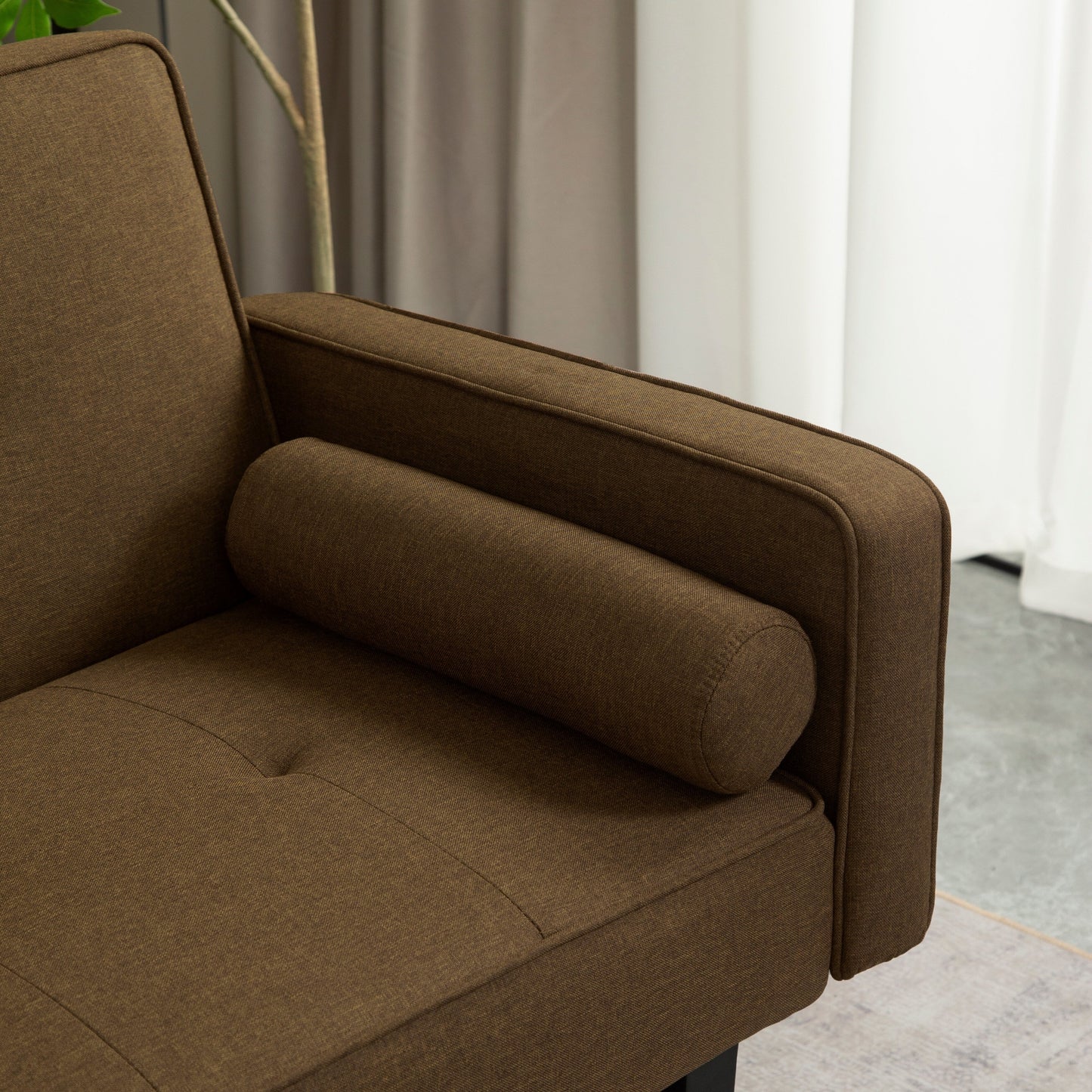 Canapé-lit futon 3 places convertible marron moderne 71,65 avec pieds en bois massif et oreillers pour le salon