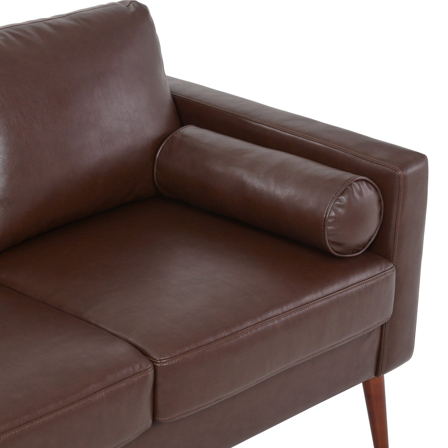 Canapé 3 places en PU marron avec structure en bois de fer