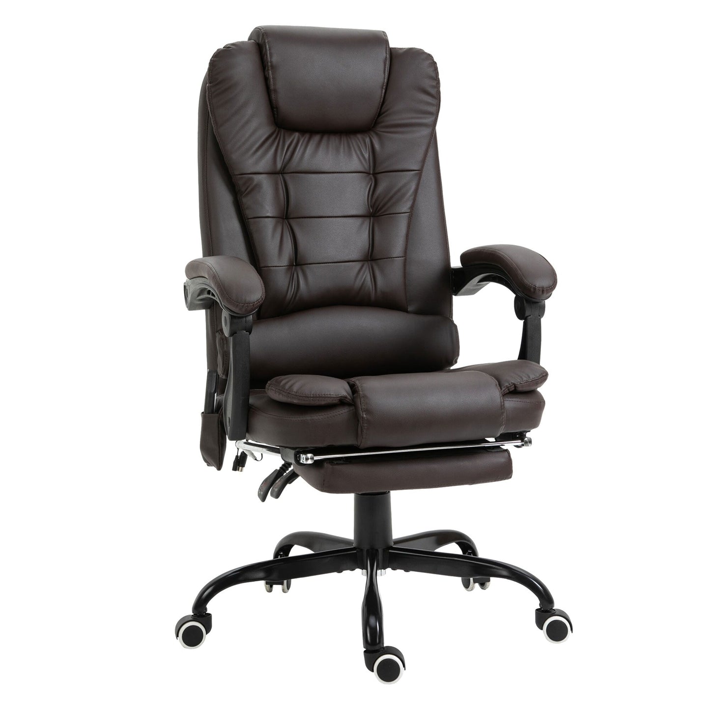 Fauteuil de bureau pivotant à 360° en cuir synthétique marron avec massage vibrant à 7 points, repose-pieds, soutien lombaire et hauteur réglable