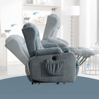 Fauteuil inclinable électrique marron avec chauffage, massage, port USB et poche latérale pour personnes âgées, inclinable et réglable pour le salon