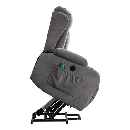 Fauteuil inclinable électrique marron avec chauffage, massage, port USB et poche latérale pour personnes âgées, inclinable et réglable pour le salon