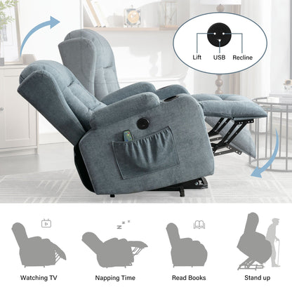 Fauteuil inclinable électrique marron avec chauffage, massage, port USB et poche latérale pour personnes âgées, inclinable et réglable pour le salon