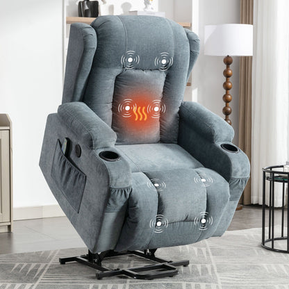 Fauteuil inclinable électrique marron avec chauffage, massage, port USB et poche latérale pour personnes âgées, inclinable et réglable pour le salon