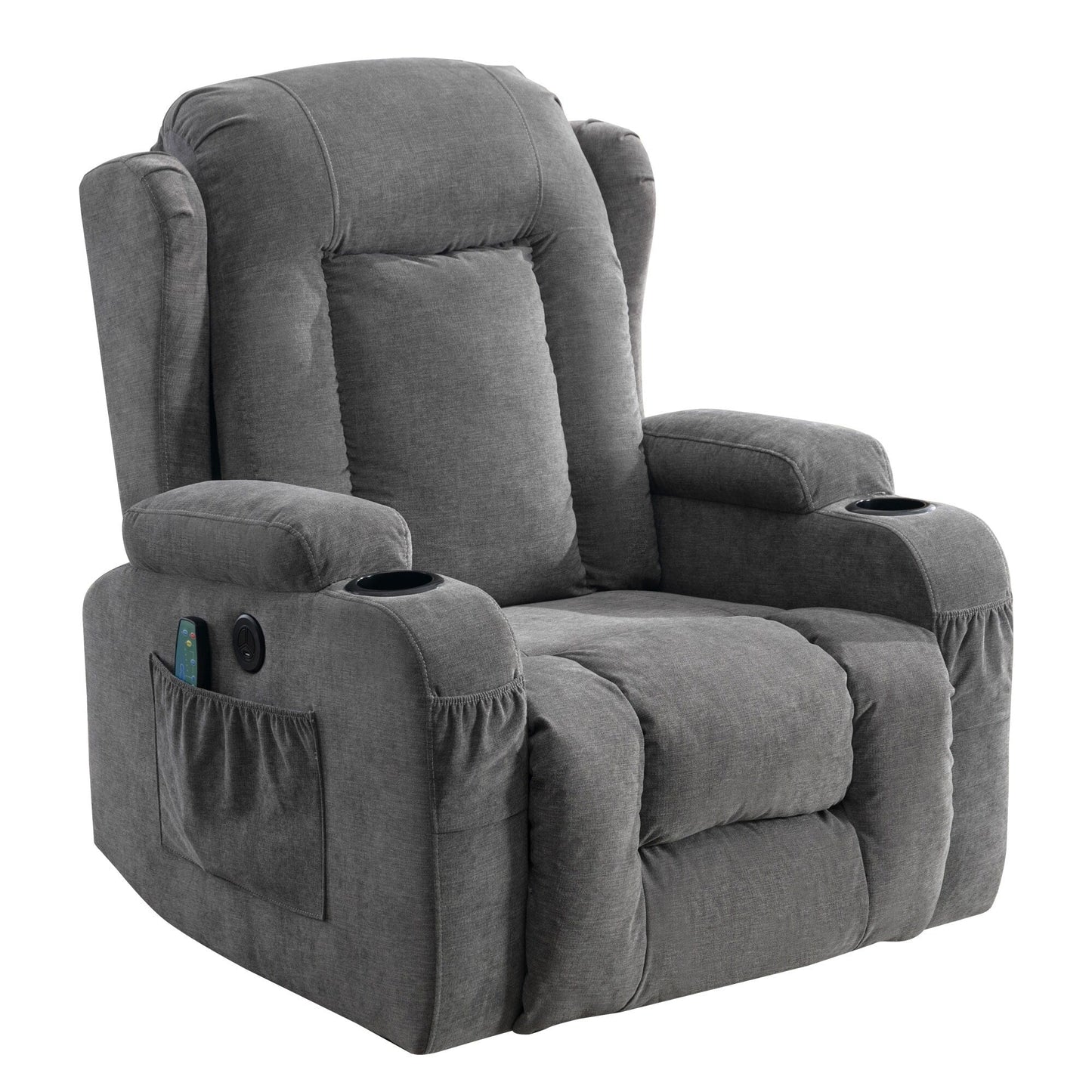 Fauteuil inclinable électrique marron avec chauffage, massage, port USB et poche latérale pour personnes âgées, inclinable et réglable pour le salon