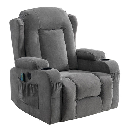 Fauteuil inclinable électrique marron avec chauffage, massage, port USB et poche latérale pour personnes âgées, inclinable et réglable pour le salon