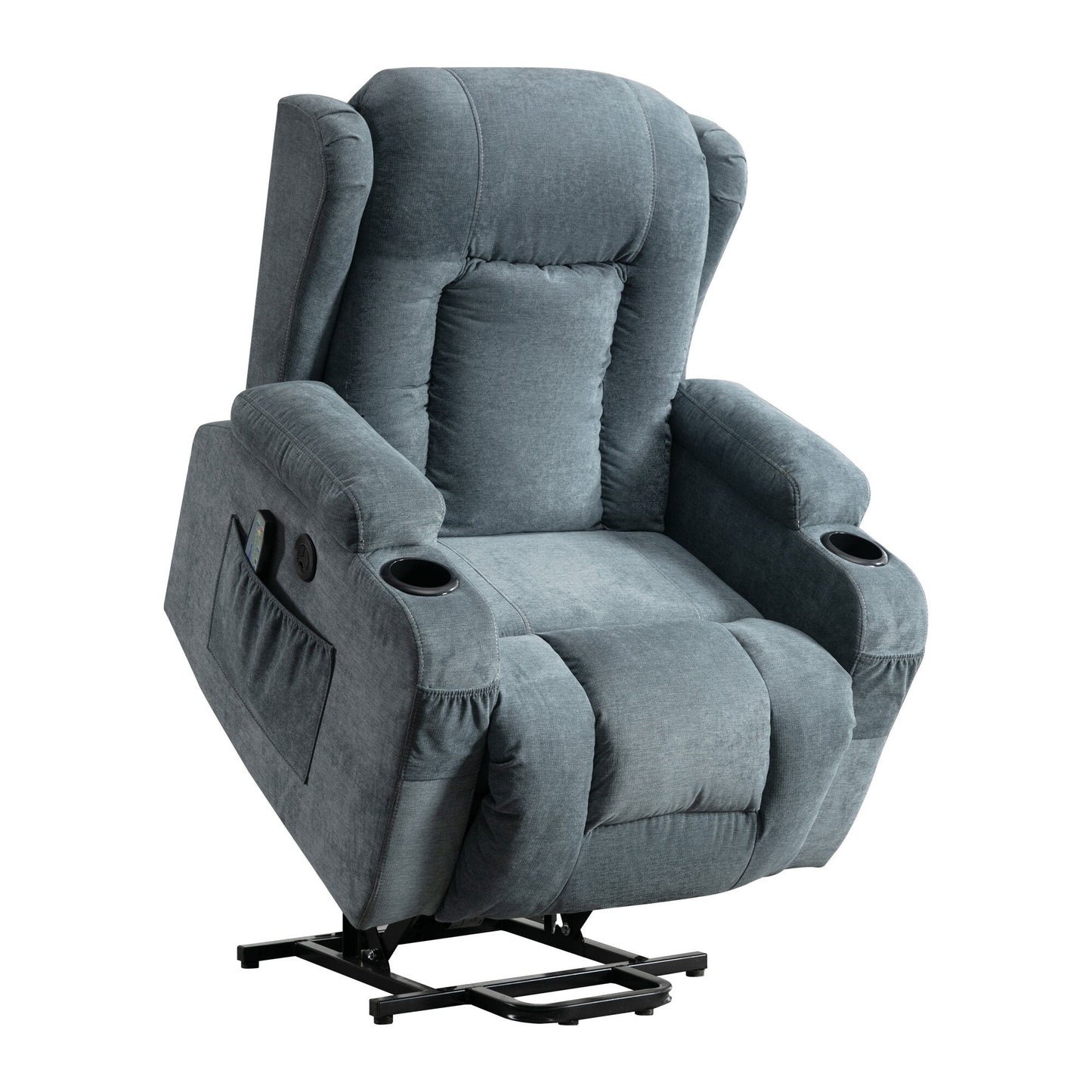 Fauteuil inclinable électrique marron avec chauffage, massage, port USB et poche latérale pour personnes âgées, inclinable et réglable pour le salon