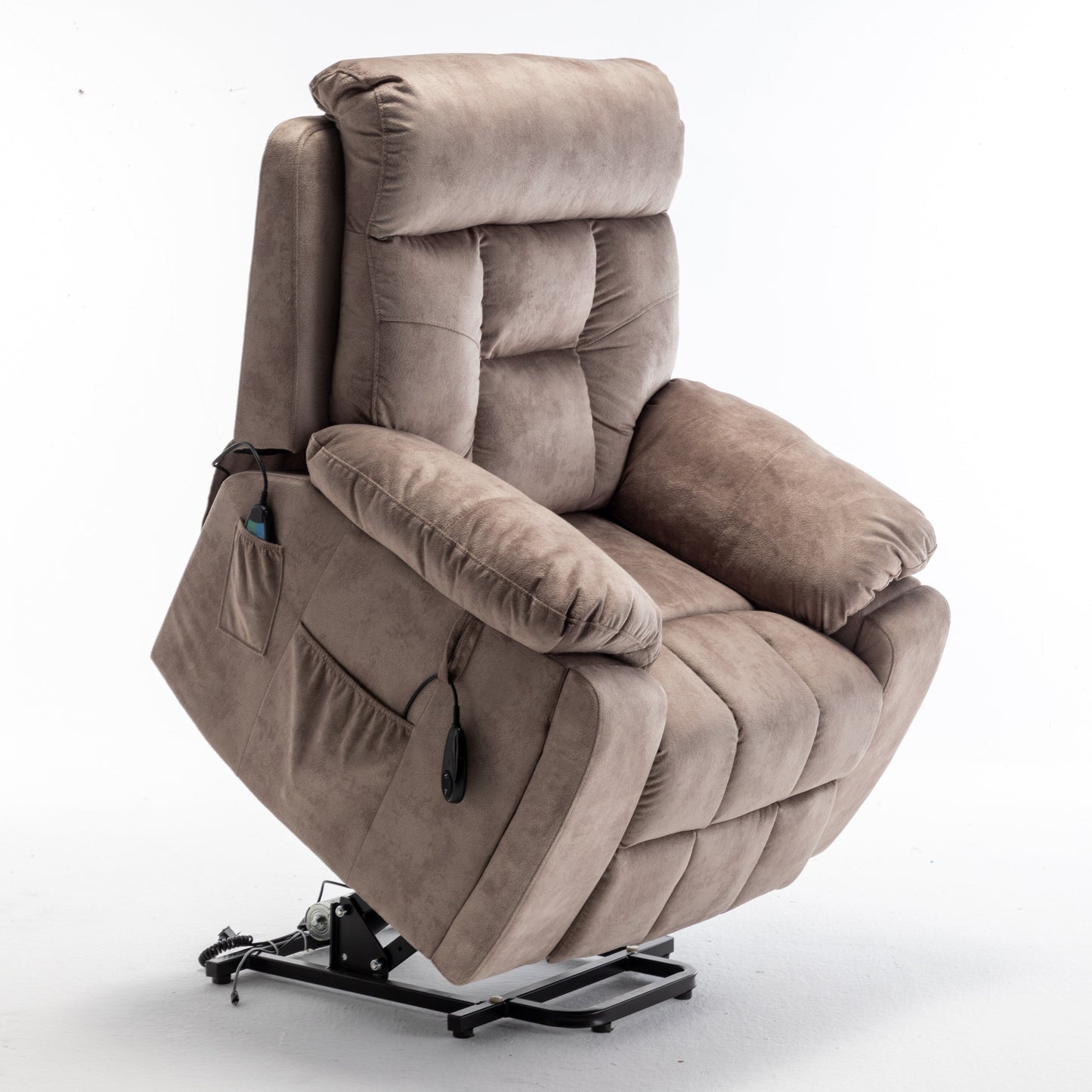 Fauteuil inclinable électrique marron avec massage et chauffage, moteur allemand, porte-gobelet en acier inoxydable et montage rapide