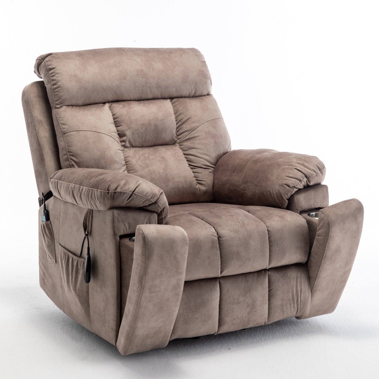 Fauteuil inclinable électrique marron avec massage et chauffage, moteur allemand, porte-gobelet en acier inoxydable et montage rapide